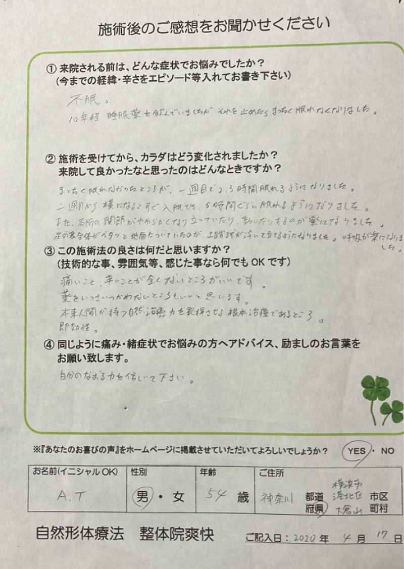 神奈川県横浜市 A.Tさま 54歳 男性